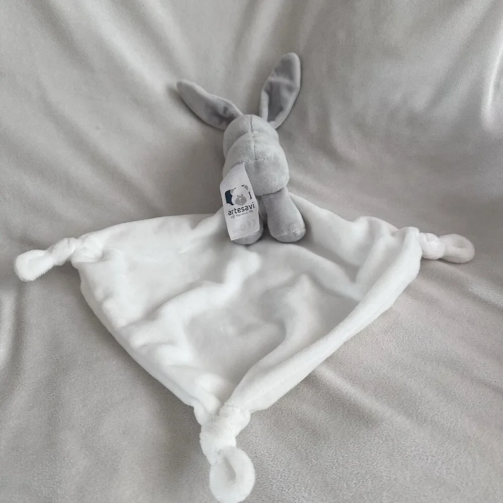 Artesavi Grey Baby Bunny Lovey Rabbit Plush Infant Toy Stuffed Animal